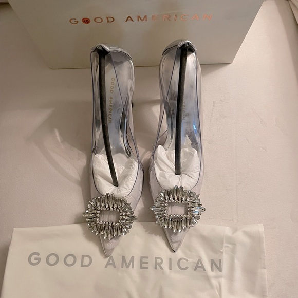 NWT Good American Cinderella Clear Jeweled Heels Size 6.5 - Picture 3 of 9